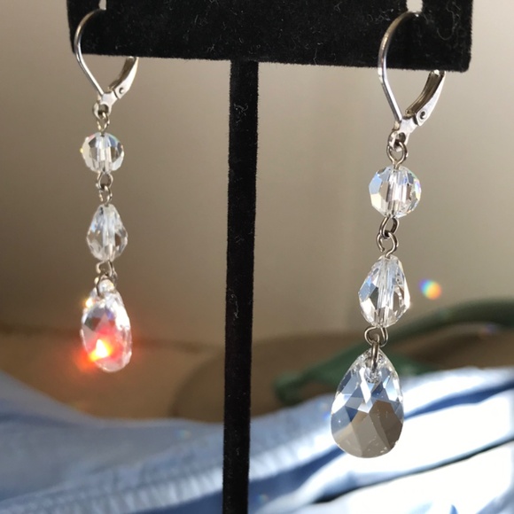 NADRI Crystal Drop Lever Back Earrings 2” - Picture 10 of 16